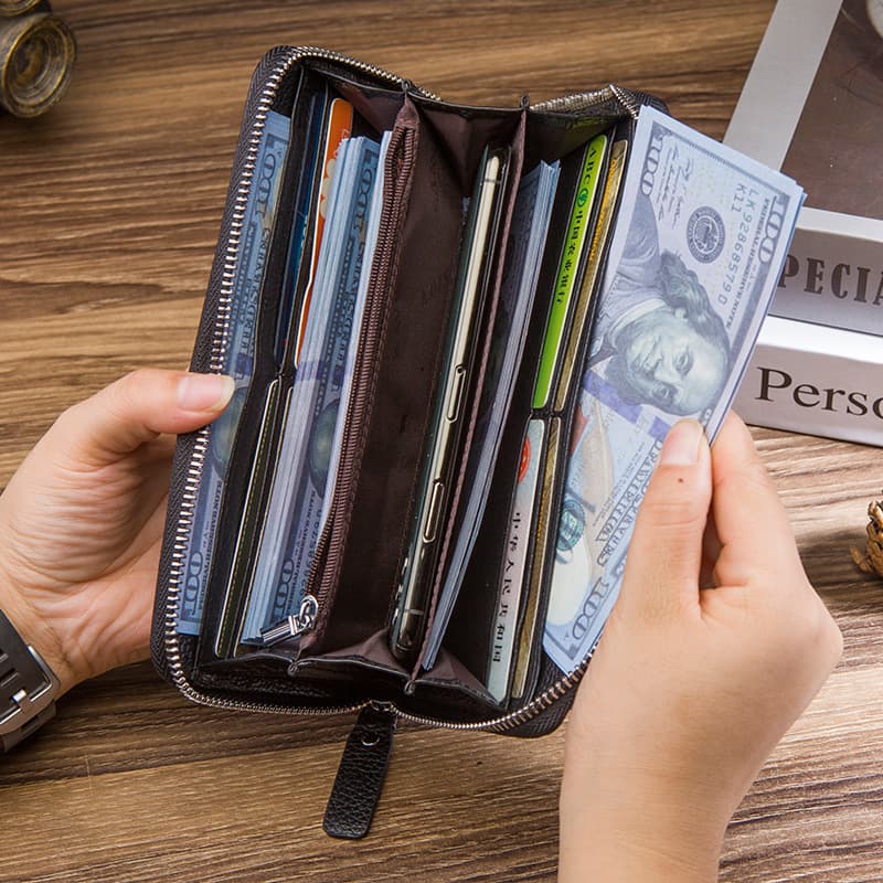革財布 超大容量ジッパー式長財布