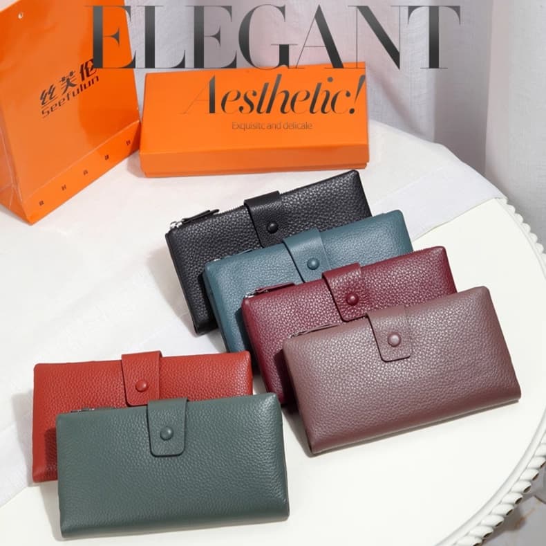 スナップボタン式レディース長財布