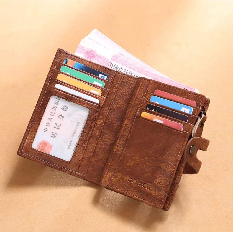 ヴィンテージ風本革コンパクト財布