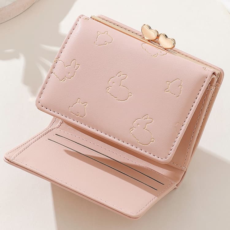 うさぎ模様の箔押し三つ折りミニ財布