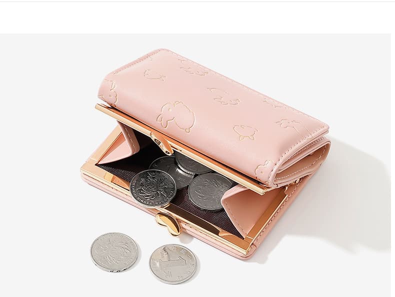 うさぎ模様の箔押し三つ折りミニ財布