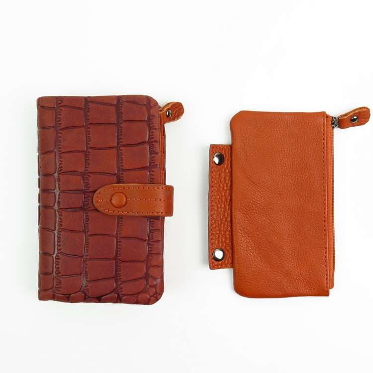 クロコ型押し二つ折り2Way財布