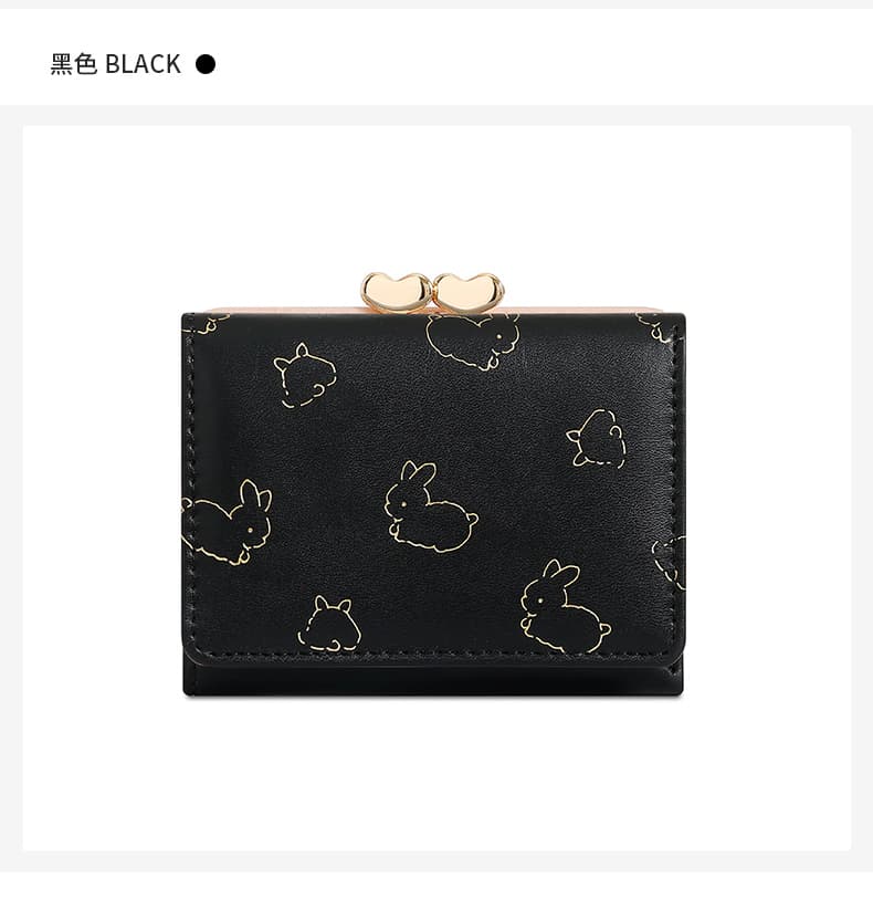 うさぎ模様の箔押し三つ折りミニ財布