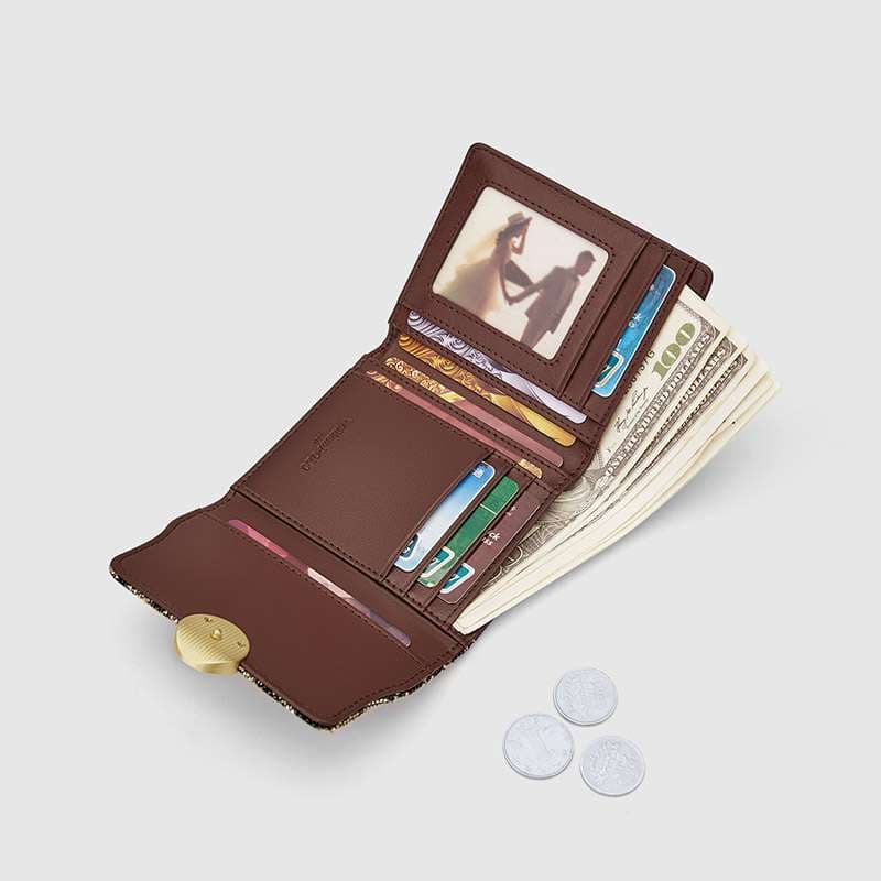 革財布 チェック柄フラップミニ財布