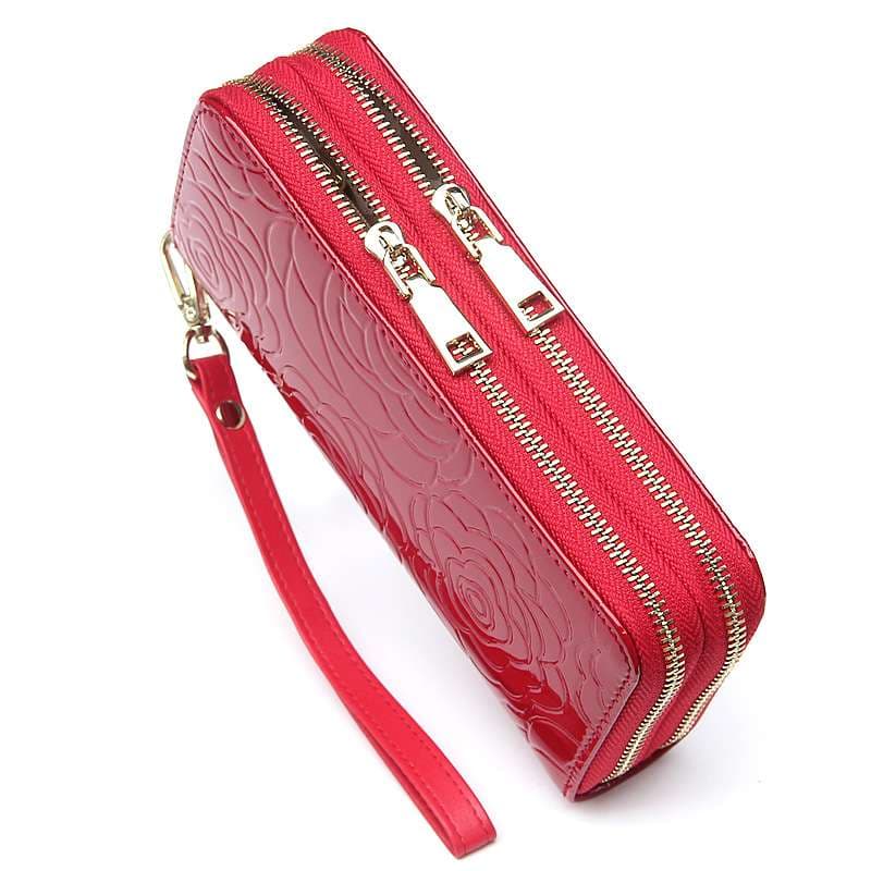 エナメル薔薇型押し長財布