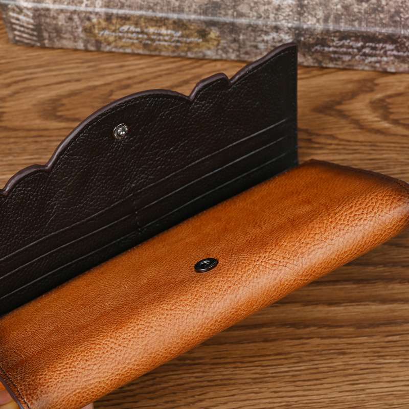 革財布 花柄刻印入り高級本革長財布