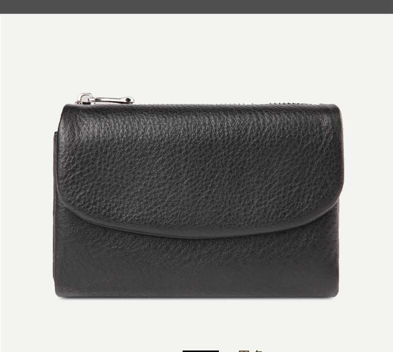 ラウンドフラップの革製コンパクト財布