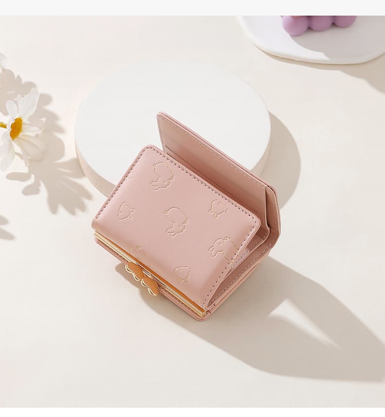 うさぎ模様の箔押し三つ折りミニ財布