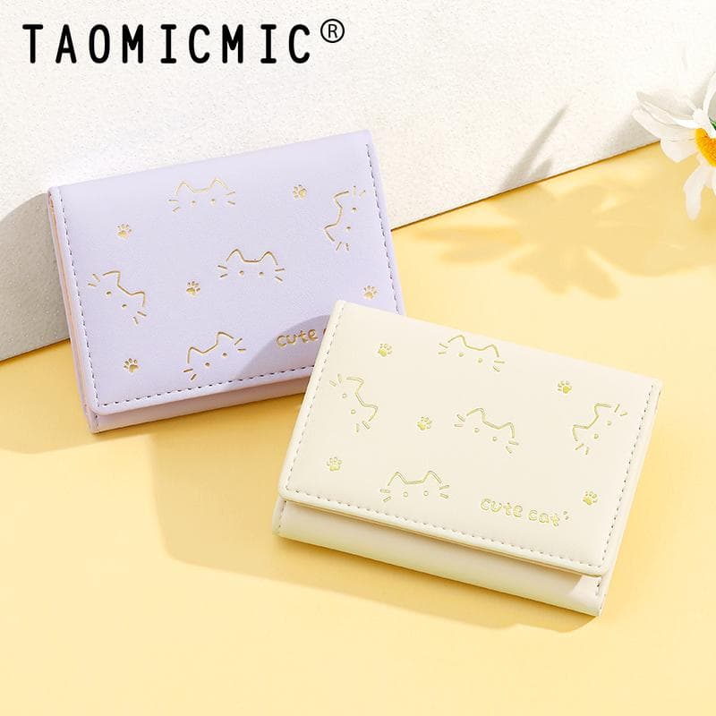 猫の箔押し三つ折り財布